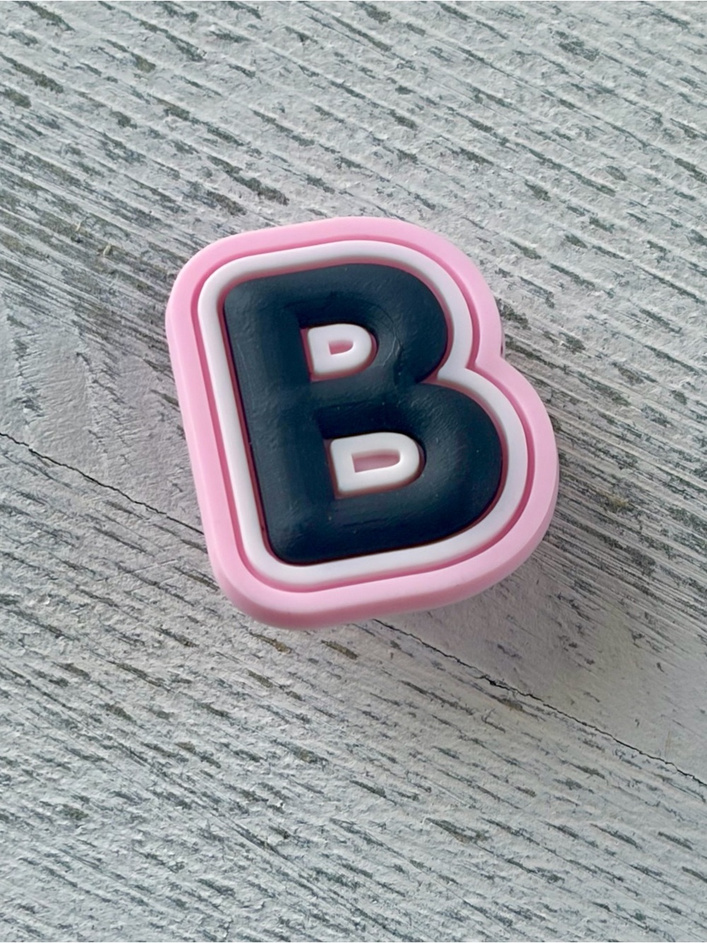 (5/$15) Letter B Rubber Shoe Charm in Pink and Black